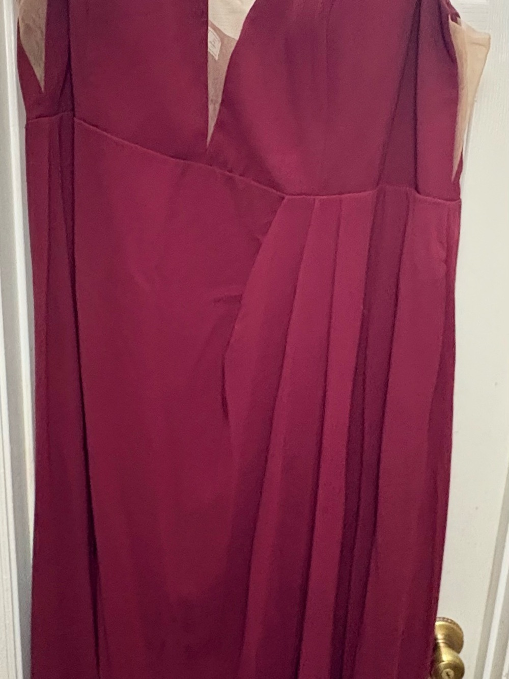 David's Bridal Wine V-Neck Pleated Formal Gown